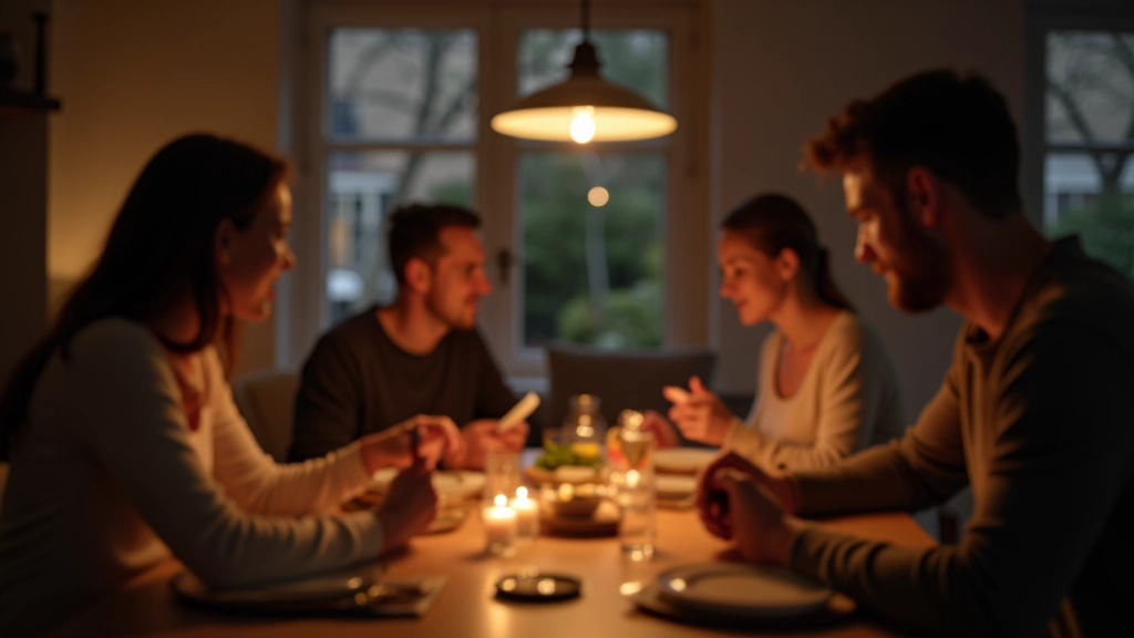 Gezin zonder schermen aan tafel