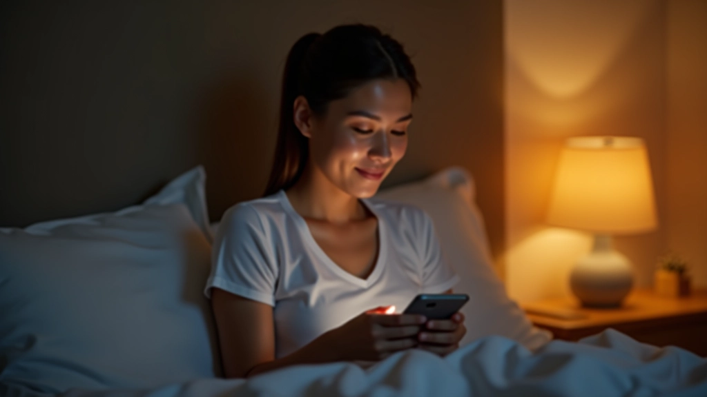 Persoon in slaapkamer, gaat naar bed, rustige verlichting, avondsfeer