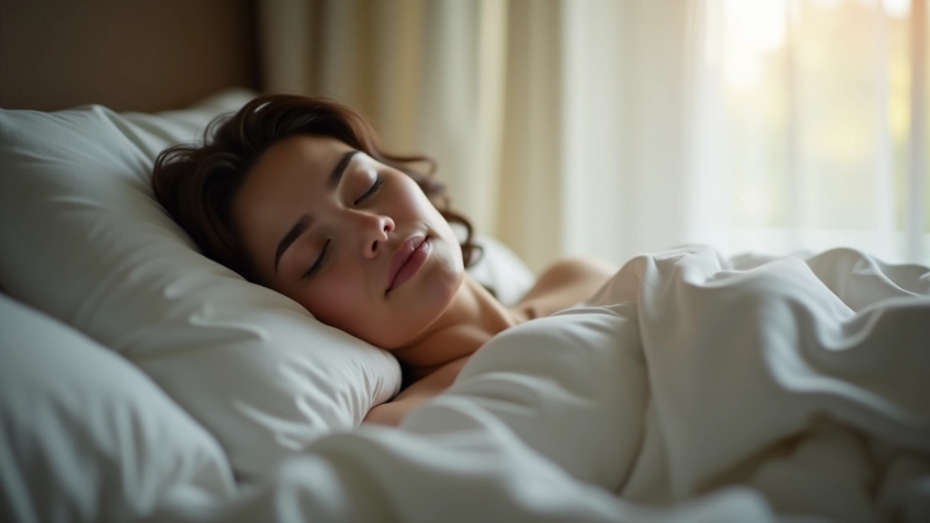 Iemand in bed, lijkt goed en uitgerust te slapen, rustige slaapkamer